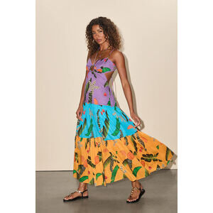 Lulus Helia Purple Multi Tropical Print Cutout Maxi Dress - Size XL